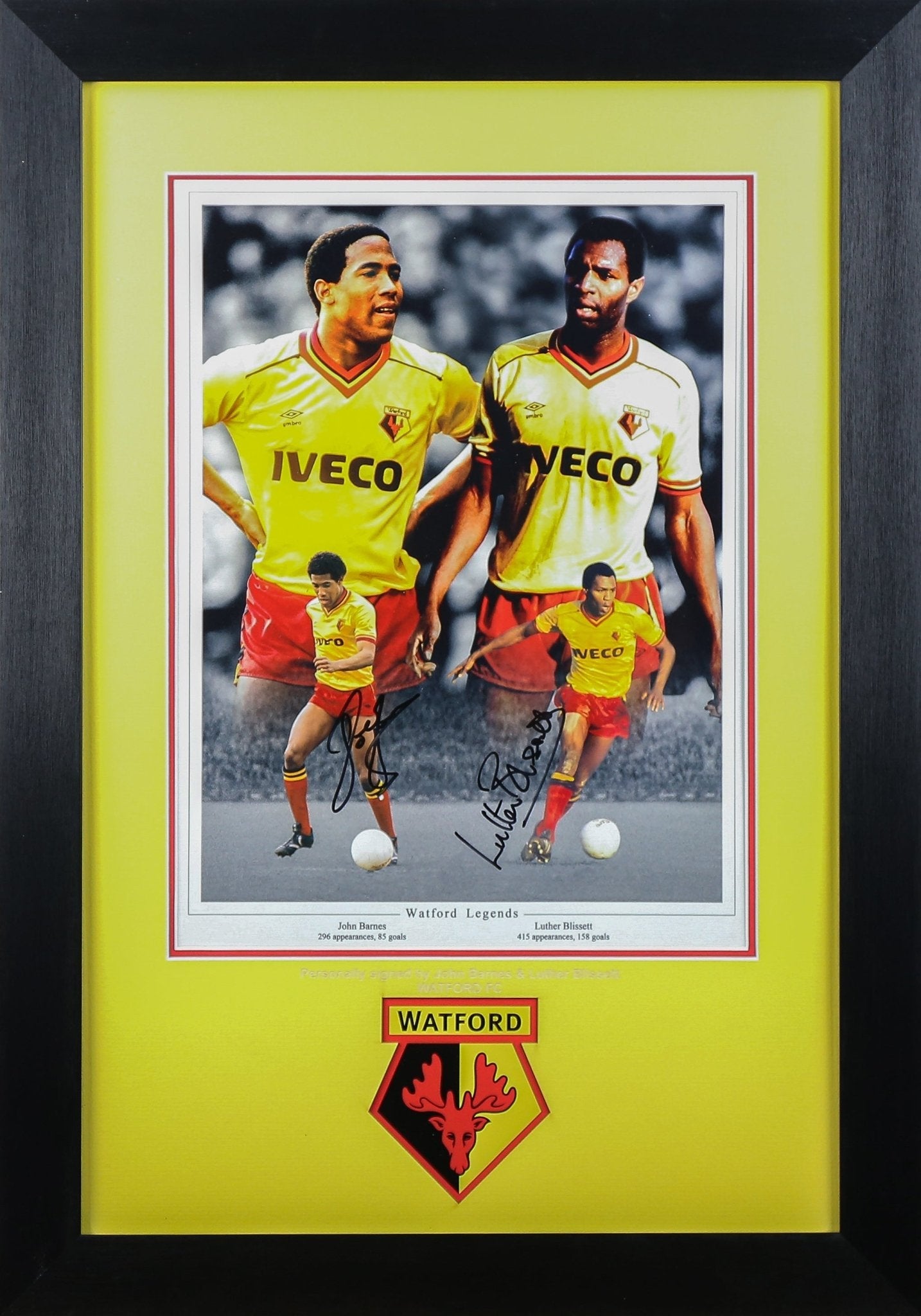 Luther Blissett and John Barnes Signed Watford 12x16 Photograph Framed Display - Memorabilia Framers Shop